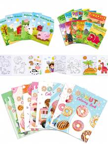 6 Piezas Libros para colorear de Animales de Granja/8 Piezas Libros para colorear de Donuts Dulces/12 Piezas Libros para colorear con Patrones de Dinosaurios, Libros de Dibujos Pequeños de Dibujos Animados, Regalo de Cumpleaños, Regalos para Profesores para Recompensar a Compañeros de Clase, Favor de Fiesta, Navidad - Multicolor - Ver 1