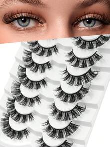 MAGEFY 7Pairs Of Natural Cross Full False Eyelashes,Thick Curling Fluffy Eyelashes For Party Use Manga Eyelashes, Travel Essentials - 黑色 - 查看 8