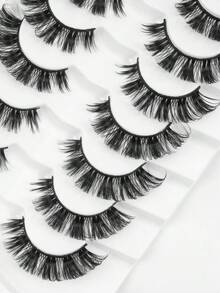 MAGEFY 7Pairs Of Natural Cross Full False Eyelashes,Thick Curling Fluffy Eyelashes For Party Use Manga Eyelashes, Travel Essentials - 黑色 - 查看 4