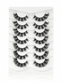 MAGEFY 7Pairs Of Natural Cross Full False Eyelashes,Thick Curling Fluffy Eyelashes For Party Use Manga Eyelashes, Travel Essentials - 黑色 - 查看 7