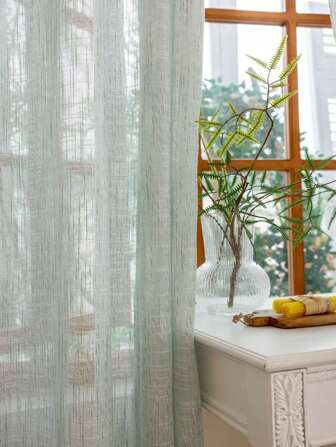 1pc European Style Simple Color Weaved Thickened Linen Sheer Curtain