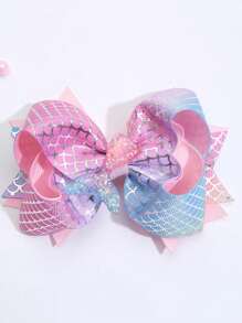 1 pieza clip de pelo con lazo de cinta decorado con cola de sirena temática oceánica para niñas, accesorio de pelo con pinza de cocodrilo para niños, ideal para vacaciones