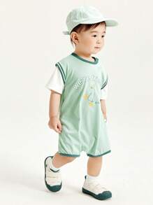 mini bala 男童女童宝宝连体衣夏季吸湿抗菌爬行服 - 綠色 - 查看 3