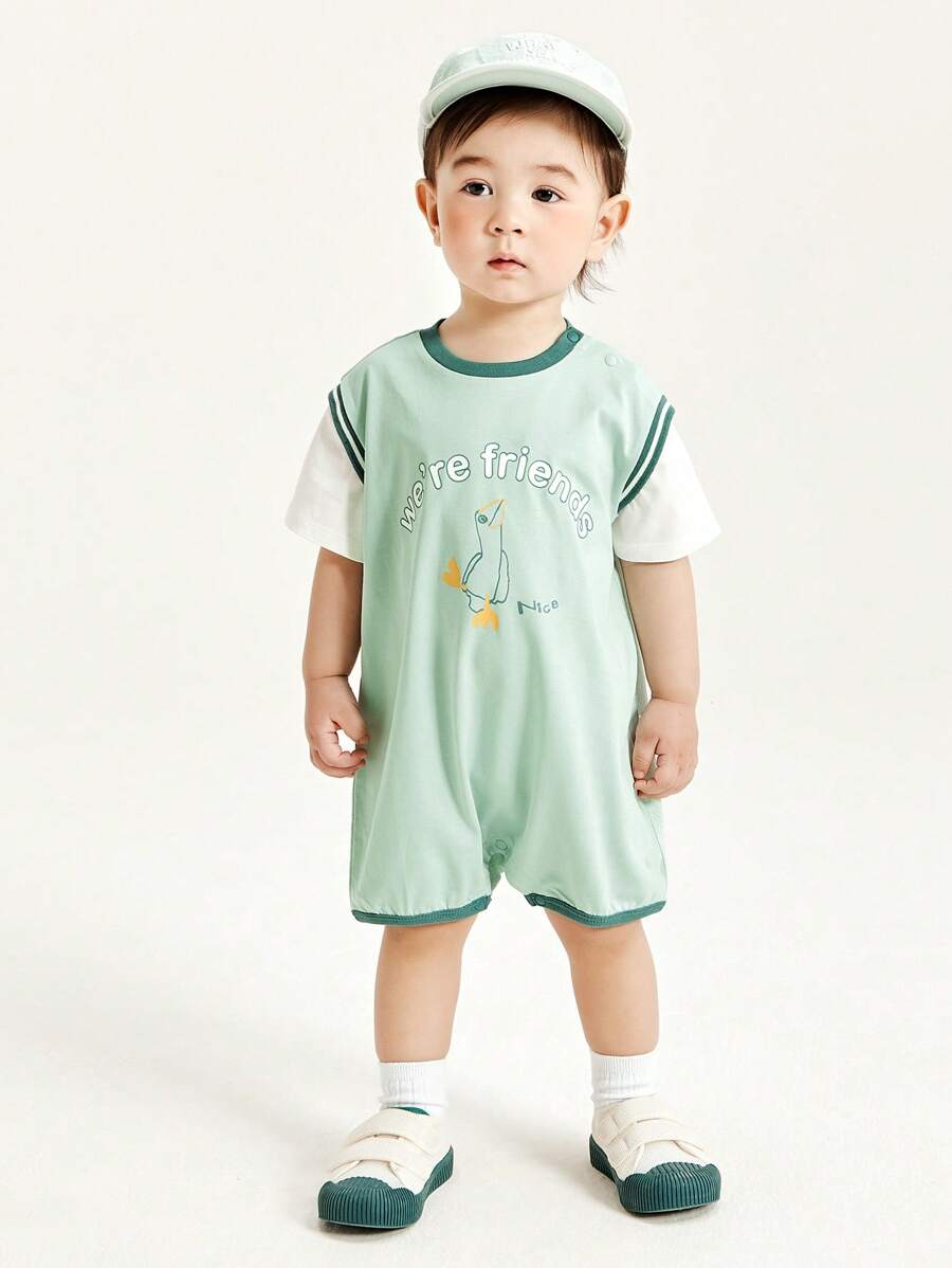 mini bala 男童女童宝宝连体衣夏季吸湿抗菌爬行服 - 綠色 - 查看 1