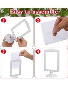 1pc White Double Sided Standing Picture Frames Pedestal Photo Frame 4 X 6 Inch Plastic Self Standing Frame Each Frame Holds 2 Pictures Tabletop Vertical Display Frame For Wedding Party Table Center Decoration - White - View 4