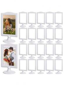 1pc White Double Sided Standing Picture Frames Pedestal Photo Frame 4 X 6 Inch Plastic Self Standing Frame Each Frame Holds 2 Pictures Tabletop Vertical Display Frame For Wedding Party Table Center Decoration - White - View 6