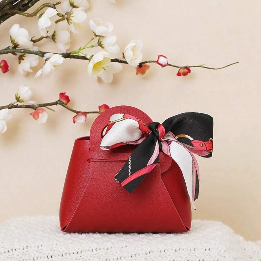 10pcs Elegant Artificial Leather Jewelry Gift Bags With Stylish Ribbon Bow In 8 Vibrant Colors (36cm X 31cm X 1.5cm) Perfect For Weddings, Birthdays, Housewarmings, Holiday Promotions, And Festive Party Favor Packaging To Enhance Your Gift-Giving Experience This Season