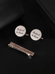 一套伴郎/新郎/男傧相袖扣和领带夹套装，适合男士婚礼穿着 - 銀色 - 查看 13