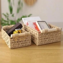 1pc Small Wicker Basket, Suitable For Home Organization And Storage, Kitchen And Bathroom Storage Basket With Handles, Bathroom Countertop Organizer, Kitchen Bathroom Bedroom Living Room Dorm Office Accessory, Home Decoration, Farmhouse Decor