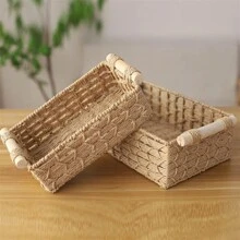 1pc Small Wicker Basket, Suitable For Home Organization And Storage, Kitchen And Bathroom Storage Basket With Handles, Bathroom Countertop Organizer, Kitchen Bathroom Bedroom Living Room Dorm Office Accessory, Home Decoration, Farmhouse Decor