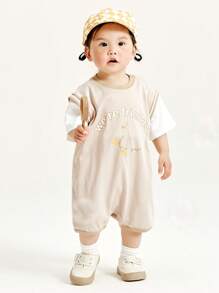 mini bala Boys And Girls Baby One-Piece Clothes Summer Moisture Absorbing Antibacterial Crawling Clothes - Khaki - View 1