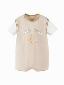 mini bala Boys And Girls Baby One-Piece Clothes Summer Moisture Absorbing Antibacterial Crawling Clothes - Khaki - View 4