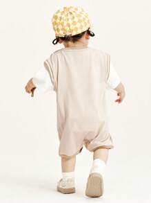 mini bala Boys And Girls Baby One-Piece Clothes Summer Moisture Absorbing Antibacterial Crawling Clothes - Khaki - View 2