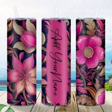 Personalized 20 Oz Narrow Tumbler With Lid And Straw Name Custom Mug With Name And Text. Print Names With Flower Patterns And Give Them Away. Customized Cups With Printed Patterns. For Weddings, For Housewarming Dining Room, Living Room, Bedroom, Office, Tea Room, Home, School Water Bottle