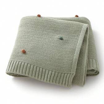 1 件针织婴儿毯，带 3D 绒球，空调毯，适合所有季节，情人节