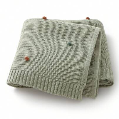 1 件针织婴儿毯，带 3D 绒球，空调毯，适合所有季节，情人节