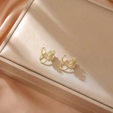 1 对非穿孔仿猫眼夹式耳环，新简约小花设计，优雅时尚的耳夹，适合女孩情人节、妈妈、母亲、母亲节、礼物的理想生日礼物 - 升級防掉款金黃色(貨號1539) - 查看 5