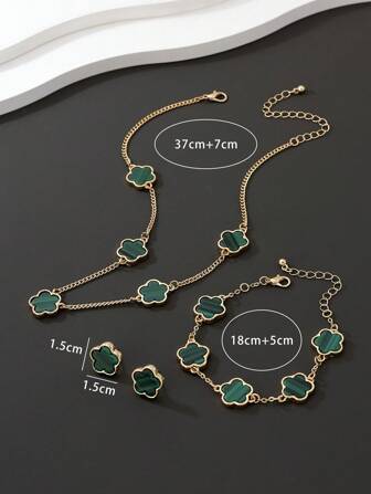 1pc Simple & Classic Lucky Four-Leaf Clover Pendant Necklace, 1pc Bracelet And 1pair Earrings Women's Jewelry Set Valentines,Mom,Mother,Mother's Day,Gift