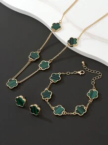 1 件简约经典幸运四叶草吊坠项链、1 条手链和 1 对耳环女士首饰套装情人节、妈妈、母亲、母亲节、礼物 - 綠色 - 查看 2