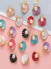 10入組時尚3D水滴形合金外殼與珍珠DIY吊墜，海洋主題珠寶製作，適用於項鍊、鑰匙扣和貝殼吊墜配飾