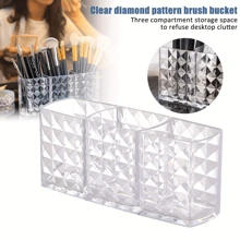 Caja de almacenamiento transparente para brochas de maquillaje, 1 pieza Soporte multifuncional para secar brochas de maquillaje con caja de almacenamiento de gran capacidad, apta para bandeja de tocador, encimera de baño, puede almacenar lápices, organizador de bolsa de maquillaje, caja de cosméticos