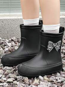 Japanese-Style Women's Fashionable Outdoor Rain Boots, New Summer Bowknot Waterproof Shoes For Kitchen Work, Slip-Resistant Rubber Shoes For Car Washing, Rainy Days, And Vegetable Shopping, Short Barrel Design