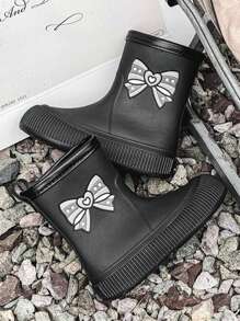 Japanese-Style Women's Fashionable Outdoor Rain Boots, New Summer Bowknot Waterproof Shoes For Kitchen Work, Slip-Resistant Rubber Shoes For Car Washing, Rainy Days, And Vegetable Shopping, Short Barrel Design