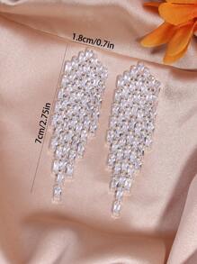 2 peças Brincos de Franja com Pingente de Cascata Brilhante Incrustado com Zircônias Cúbicas, Elegante, Luxuoso, de Alta Qualidade, Adequado para Aniversários, Feriados, Casamentos, etc, Popular Entre as - Prata - Visão 6