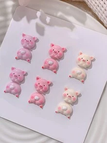 10 piezas Adornos de uñas lindos de cerdito, adorno de cerdo plano y de dibujos animados para uñas, accesorio DIY - Multicolor - Ver 6