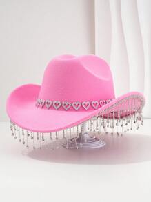 1 buc. Pălărie Fedora în stil britanic, unisex, culoare solidă, cu decor cu stras și ciucuri în formă de inimă, pălărie de cowboy elegantă pentru doamne singure, pălărie de vacanță în stil boem, pălărie unică KJ cadou Pălărie cu boruri largi, estetică elegantă, primăvară vară, culori strălucitoare, potrivită pentru evenimentele tematice occidentale , petreceri, petreceri de logodnă, cosplay, ceremonii de absolvire, petreceri costumate, festivaluri, nunți, sărbători de naștere, festivaluri de muzică - iubesc strasuri - Vizualizare 16