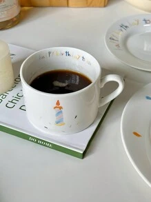 1 件 INS 风格生日烛台陶瓷咖啡杯盘，韩式简约卡通少女心可爱杯子，适合居家下午茶饮用水茶牛奶咖啡杯，生日庆祝礼物，适合情侣和闺蜜学校用品返校 - 彩色 - 查看 8