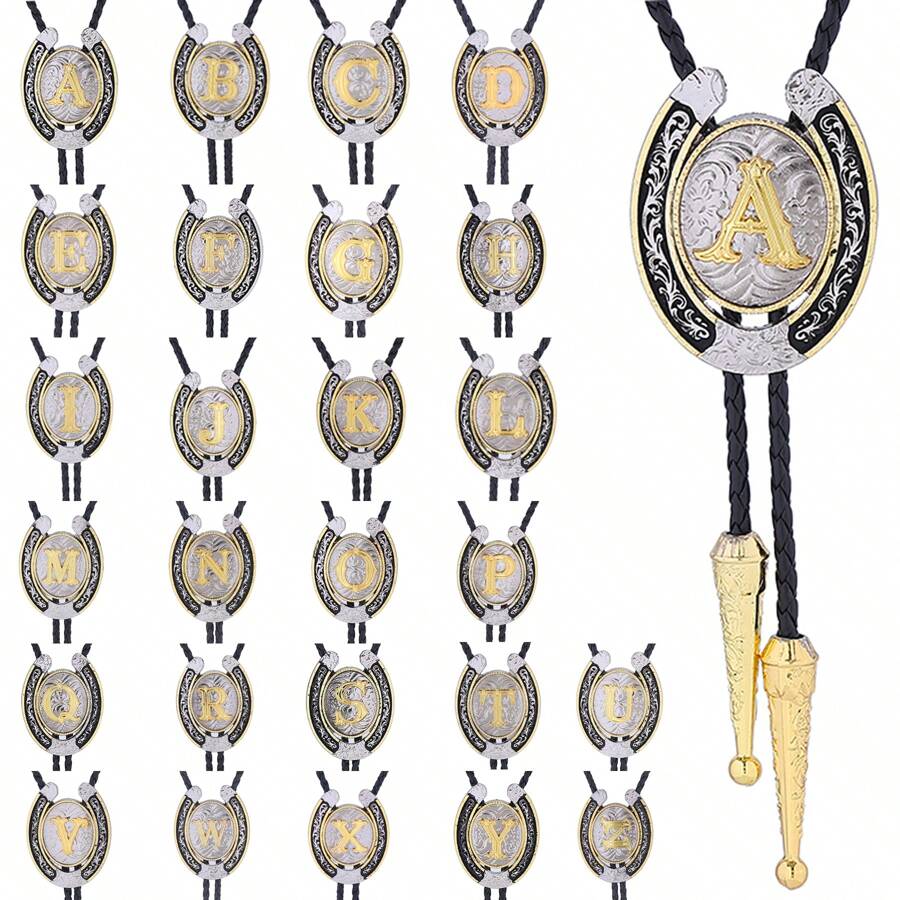 1 件 U 型马蹄形婚礼派对领带，字母 A 到 Z 领带，男士西部时尚街头项链牛仔领带，理想礼物