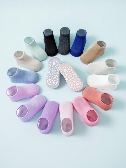 6對男女童極簡防滑襪，嬰兒純色船襪，適用於日常生活