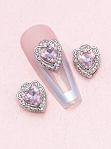 10 件袋装浮雕心形美甲装饰，银色金属镂空水晶镶嵌 3D 心形美甲装饰美甲用品指甲饰美甲宝石 - 彩色 - 查看 8