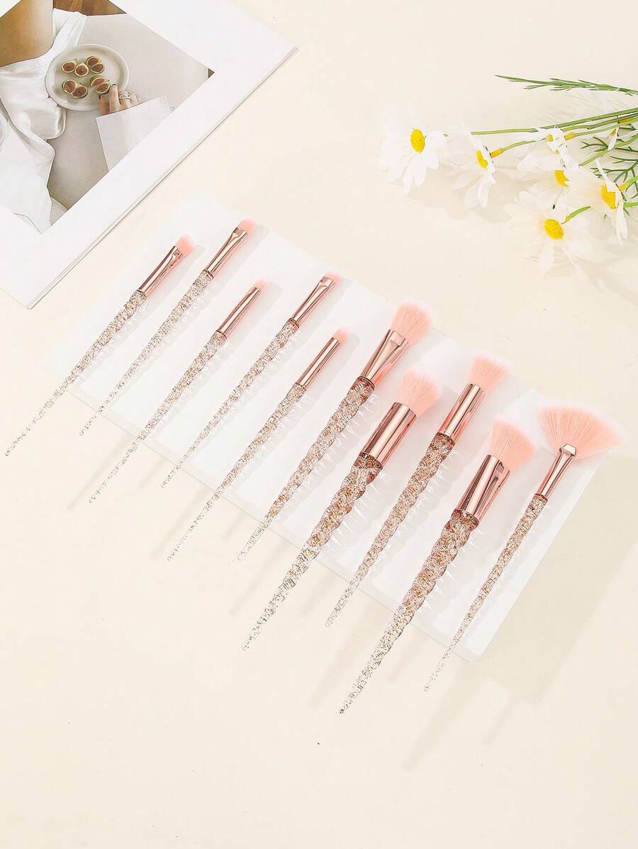 10支装金色螺旋纹化妆刷套装，化妆刷套装，化妆刷包，化妆刷套装，全套化妆刷，化妆刷套装，全套化妆工具，刷子套装，化妆刷套装，化妆礼盒，套装，赠品，专业化妆刷，全套化妆工具 - 藕粉色 - 查看 1