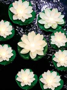 4pcs Waterproof Floating LED Lotus Flower Lanterns, Suitable For Swimming Pool Decor, Colorful Night Light, Can Be Used For Wishing, River Or Swimming Pool Decoration (Glow When Submerged) - White - View 2