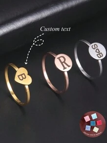 Personalized Stainless Steel Heart/Round Shaped Ring Customized With Name/Date, Unisex Commemorative Gift For Friends