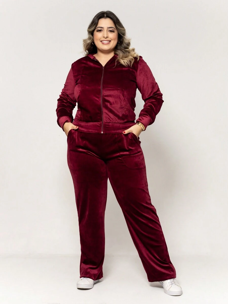 Plus Size Co-Ords - 酒紅色 - 查看 1
