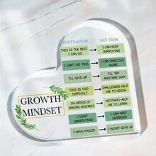 1 Peça, Decoração de Mentalidade de Crescimento, Decorações para Mudar sua Mentalidade Escritório Saúde Mental Sala de Aula Arte Educacional Coração Acrílico Presente Inspirador Frases Positivas Presentes Inspiradores para Professor Estudantes Placa de Mesa - Multicolorido - Visão 4