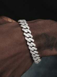 Hip Hop Shiny Link Chain Bracelets Women Men Gold Color Rhinestone Iced Out Chain Bracelets Punk Wristband Jewelry Gift - Silver - View 5