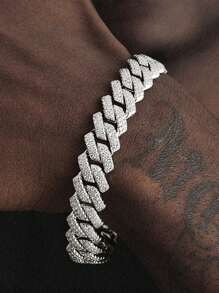 Hip Hop Shiny Link Chain Bracelets Women Men Gold Color Rhinestone Iced Out Chain Bracelets Punk Wristband Jewelry Gift - Silver - View 1