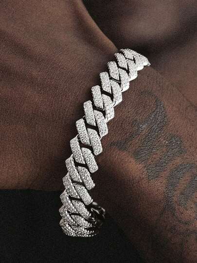 Pulseras de cadena con brillantes de hip hop para mujeres y hombres de color dorado con diamantes de imitación, pulseras de cadena de estilo punk para muñeca como joyería regalo