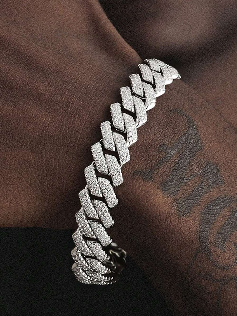 Hip Hop Shiny Link Chain Bracelets Women Men Gold Color Rhinestone Iced Out Chain Bracelets Punk Wristband Jewelry Gift - Silver - View 1