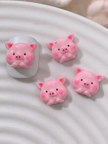 10 piezas Adornos de uñas lindos de cerdito, adorno de cerdo plano y de dibujos animados para uñas, accesorio DIY - Multicolor - Ver 14