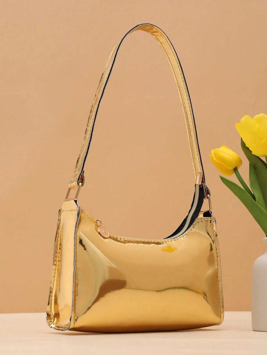 Túi đeo chéo Laser sáng bóng dành cho nữ, sử dụng thông thường hàng ngày - Vàng - Xem 1