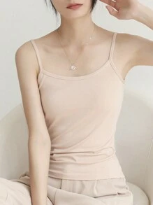 1pc Spring/Summer All-Match Solid Color Slim-Fit Stretchy Camisole Tank Top For Women, Suitable For Daily Indoor And Outdoor Wear