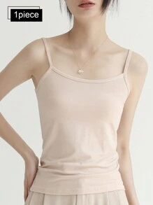 1pc Spring/Summer All-Match Solid Color Slim-Fit Stretchy Camisole Tank Top For Women, Suitable For Daily Indoor And Outdoor Wear
