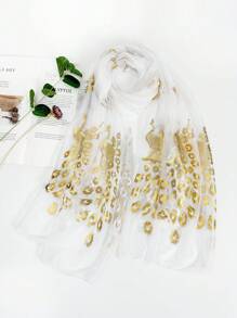 1pc Ladies Beach Accessories Solid Color Classic Breathable Peacock Pattern Gold-Stamped Scarf, Suitable For Beach Parties Christmas - Multicolor - View 15