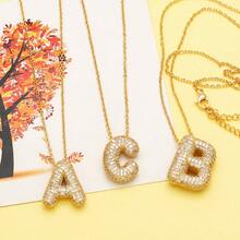 1入全新豪華微鋪鑽A-Z 26個英文字母吊墜項鍊，14K鍍金中性起名字母吊墜項鍊