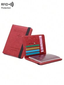 CHARM INFINITE Portapasaporte ligero, impermeable y con bloqueo RFID, cartera de viaje multifuncional - Rojo - Ver 2
